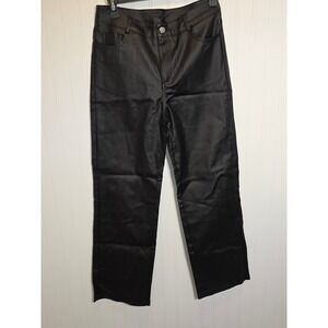 Shein Petite Black Coated Faux Leather Strt Leg Pants Size Large L sw21101895